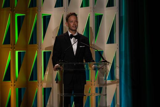 David Ohana, Chief Communications and Marketing Officer at the United Nations Foundation presenting at the Sony Future Filmmaker Awards 2024 ceremony