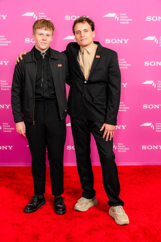 Solmund MacPherson, winner of Environment category with Director of Photography Julian Lomaga at the Sony Future Filmmaker Awards 2024 ceremony